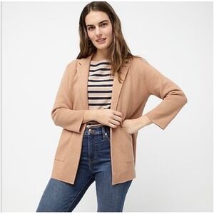 NWT J.Crew Open-Front Blazer Sweater Camel Tan Merino Wool Blend 3/4 Sleeves XS